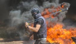 صورة لأحد المتظاهرين في مسيرات العودة الكبرى شرقي قطاع غزة اليوم