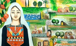 موسم الحصاد في فلسطين للفنانة الشهيدة هبة زقوت نشرتها في ذكرى النكبة وقالت: إنها مستوحاة من ذاكرة عمتها عن بلدتها أسدود