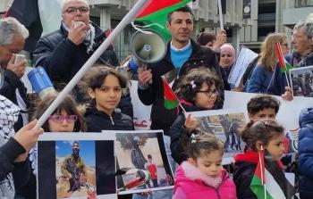 جانب من الاعتصام الجالية الفلسطينية في احدى المدن الأوروبية