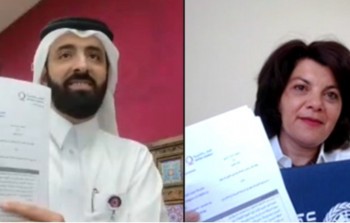 (خلال توقيع الاتفاقية بين أونروا ومؤسسة قطر الخيرية)