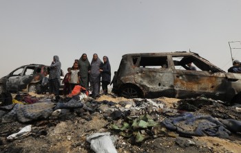 حريق ودمار من مكان مجزرة خيام النازحين برفح
