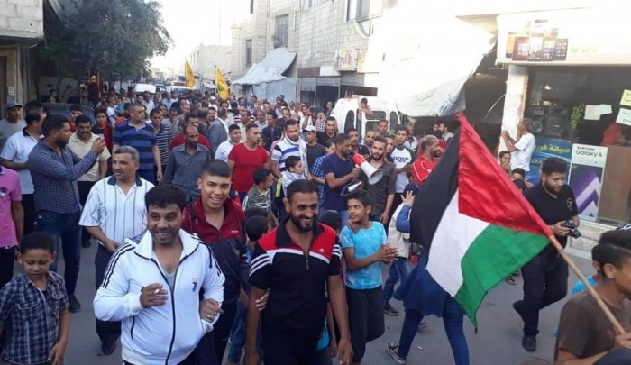 مسيرة في مخيم خان دنون رفضاً لورشة البحرين 