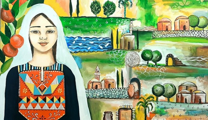 موسم الحصاد في فلسطين للفنانة الشهيدة هبة زقوت نشرتها في ذكرى النكبة وقالت: إنها مستوحاة من ذاكرة عمتها عن بلدتها أسدود