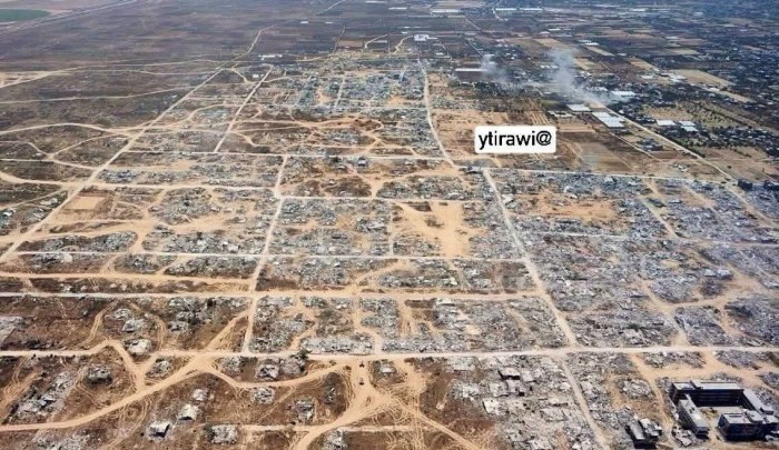 الدمار في منطقة خزاعة بقطاع غزة